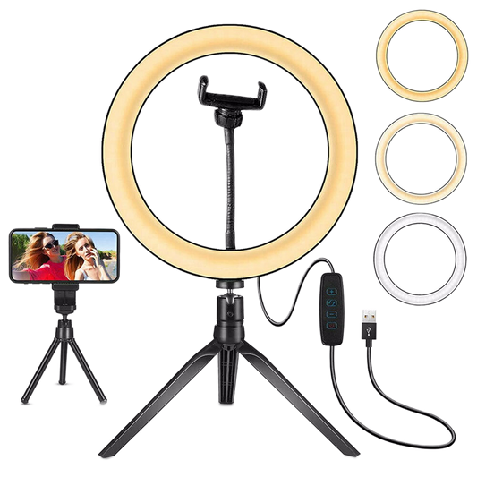 4in1 Dimmable USB LED Ring Light Mirror Tripod Stand Phone Holder Fr Live Makeup MLNshops