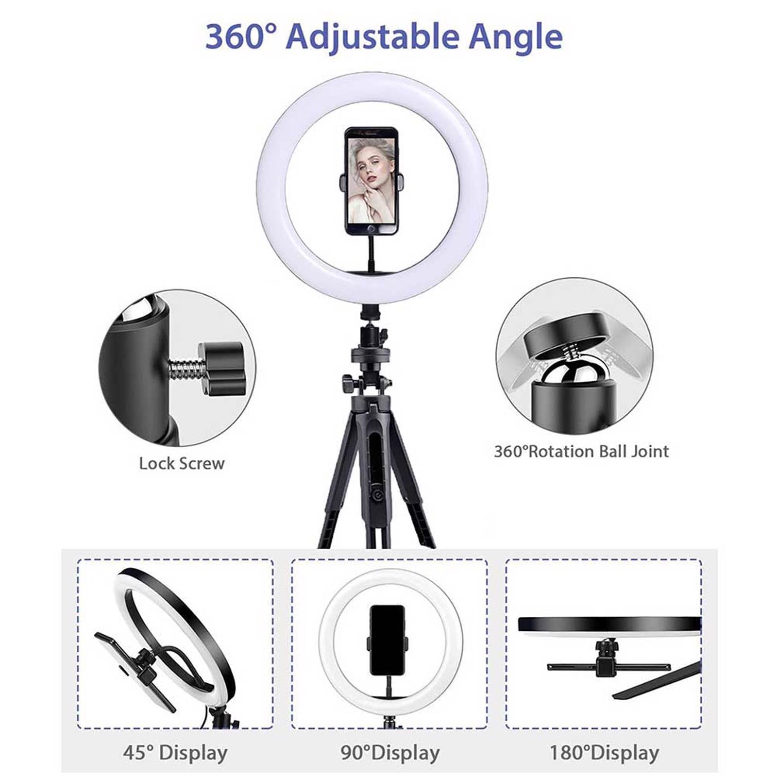 4in1 Dimmable USB LED Ring Light Mirror Tripod Stand Phone Holder Fr Live Makeup