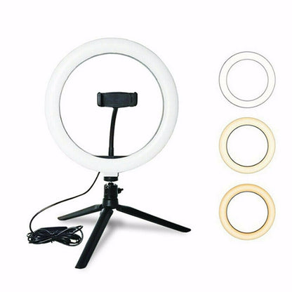 4in1 Dimmable USB LED Ring Light Mirror Tripod Stand Phone Holder Fr Live Makeup