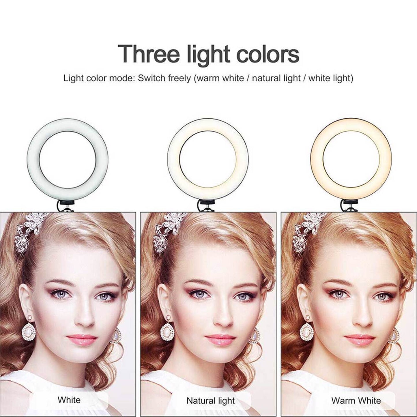 4in1 Dimmable USB LED Ring Light Mirror Tripod Stand Phone Holder Fr Live Makeup