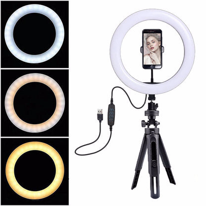 4in1 Dimmable USB LED Ring Light Mirror Tripod Stand Phone Holder Fr Live Makeup