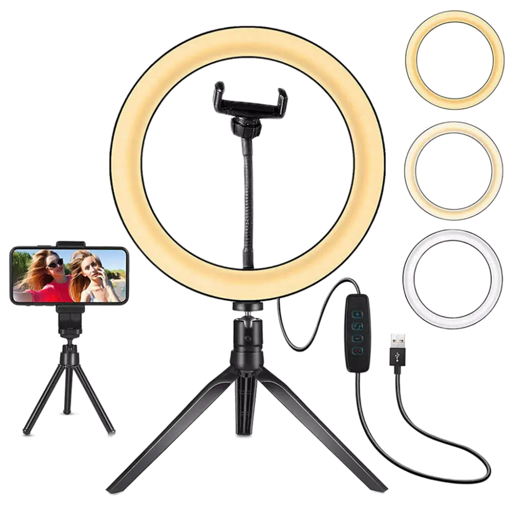 4in1 Dimmable USB LED Ring Light Mirror Tripod Stand Phone Holder Fr Live Makeup MLNshops]