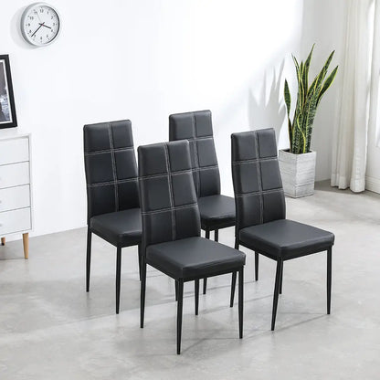 4pcs Elegant Dining Chairs with 6 Grids Decoration Backrest White Cushion Black MLNshops]