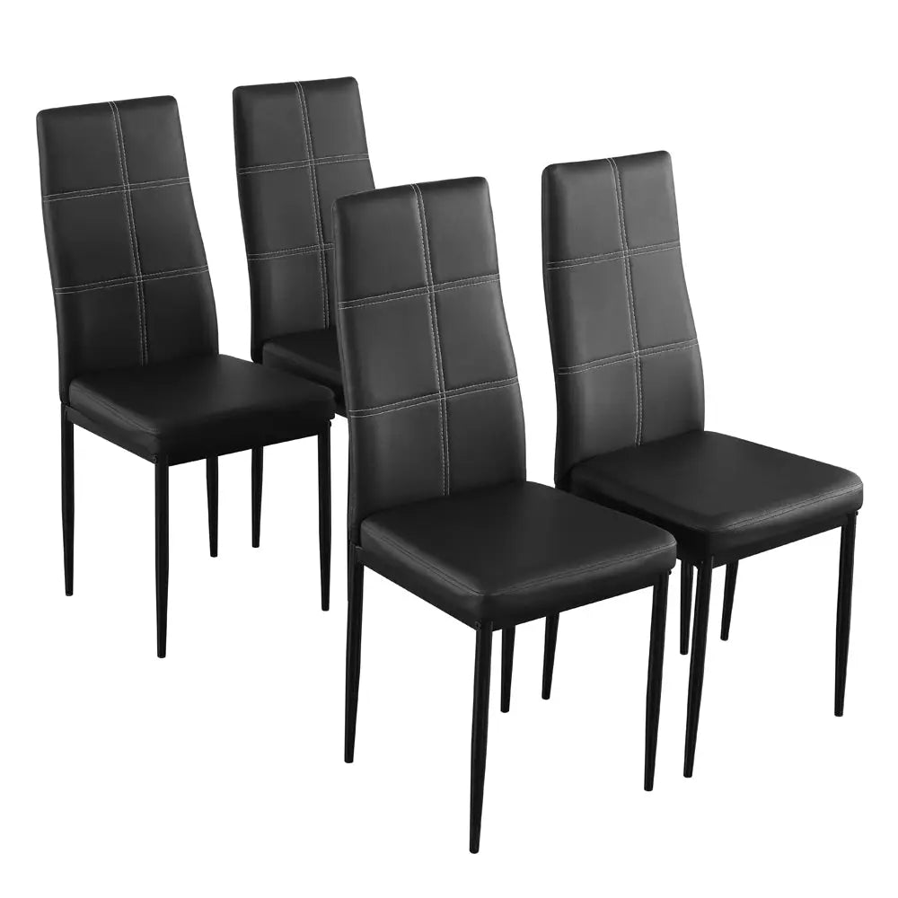 4pcs Elegant Dining Chairs with 6 Grids Decoration Backrest White Cushion Black MLNshops]