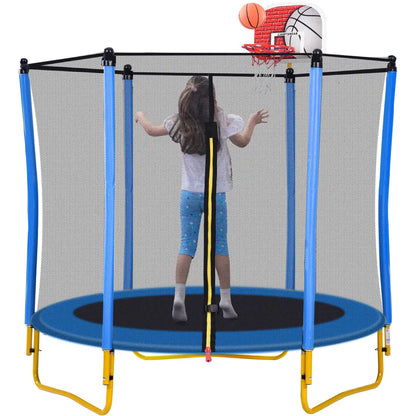 5.5FT Trampoline for Kids - 65" Outdoor & Indoor Mini Toddler Trampoline with Enclosure, Basketball Hoop and Ball Included MLNshops]