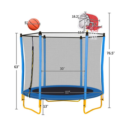 5.5FT Trampoline for Kids - 65" Outdoor & Indoor Mini Toddler Trampoline with Enclosure, Basketball Hoop and Ball Included MLNshops]