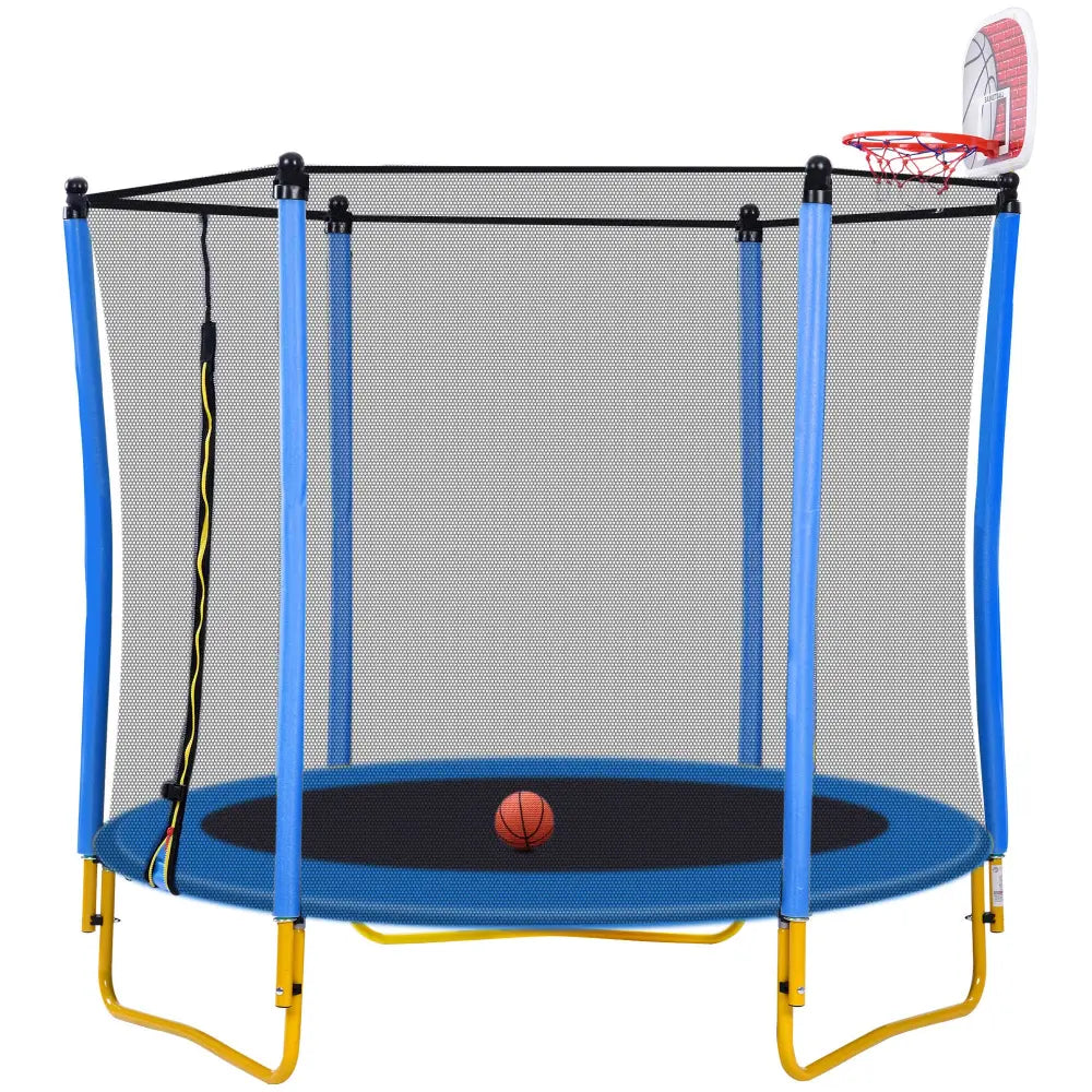 5.5FT Trampoline for Kids - 65" Outdoor & Indoor Mini Toddler Trampoline with Enclosure, Basketball Hoop and Ball Included MLNshops]