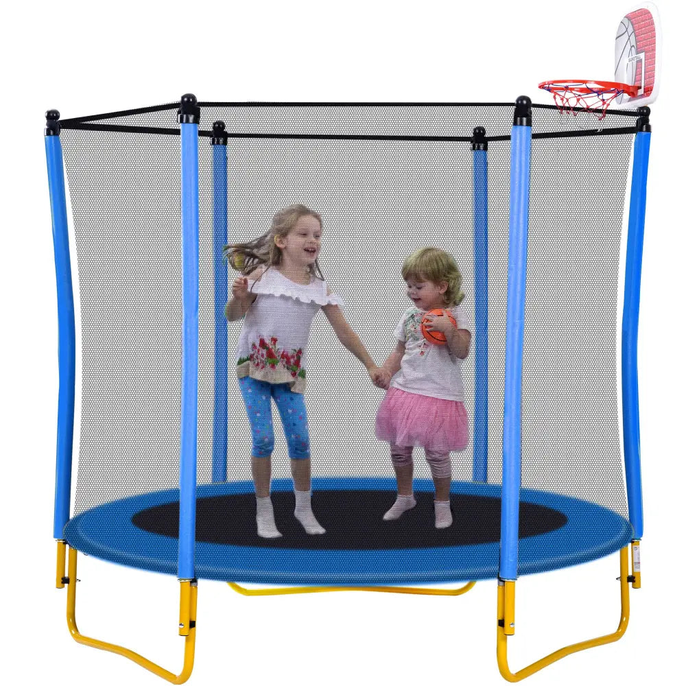 5.5FT Trampoline for Kids - 65" Outdoor & Indoor Mini Toddler Trampoline with Enclosure, Basketball Hoop and Ball Included MLNshops]