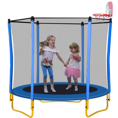 5.5FT Trampoline for Kids - 65" Outdoor & Indoor Mini Toddler Trampoline with Enclosure, Basketball Hoop and Ball Included MLNshops]