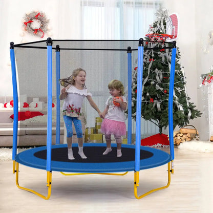 5.5FT Trampoline for Kids - 65" Outdoor & Indoor Mini Toddler Trampoline with Enclosure, Basketball Hoop and Ball Included MLNshops]