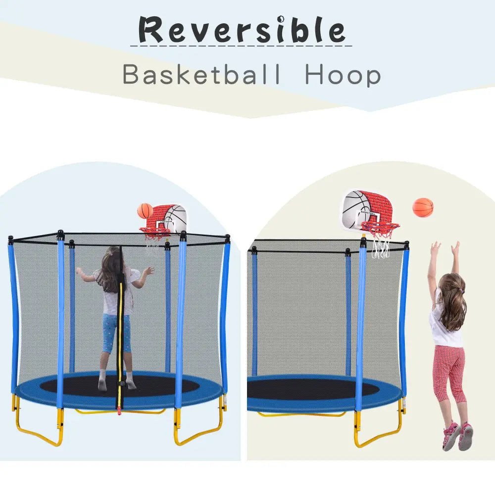 5.5FT Trampoline for Kids - 65" Outdoor & Indoor Mini Toddler Trampoline with Enclosure, Basketball Hoop and Ball Included MLNshops]