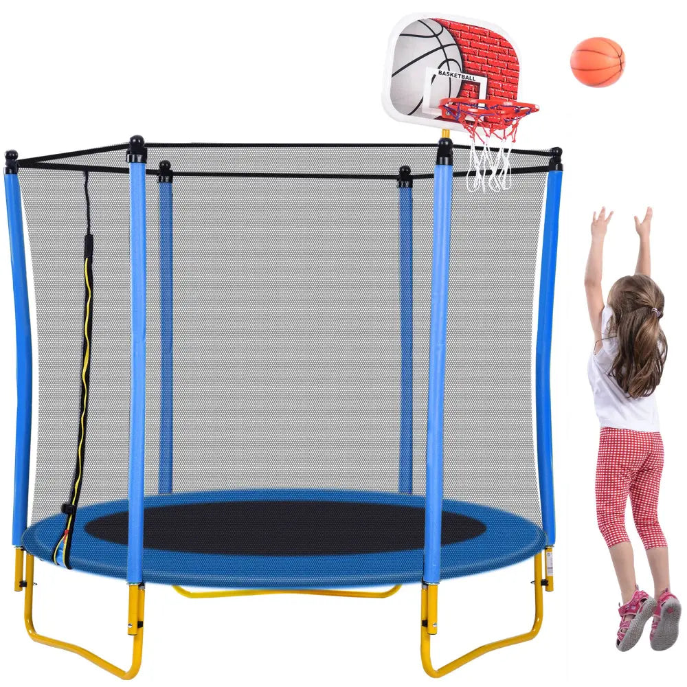 5.5FT Trampoline for Kids - 65" Outdoor & Indoor Mini Toddler Trampoline with Enclosure, Basketball Hoop and Ball Included MLNshops]