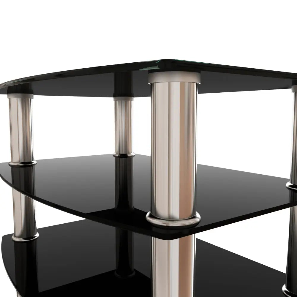 5-Tier Tempered Glass Living Room Side Table with Stainless Steel Frame- Black MLNshops]