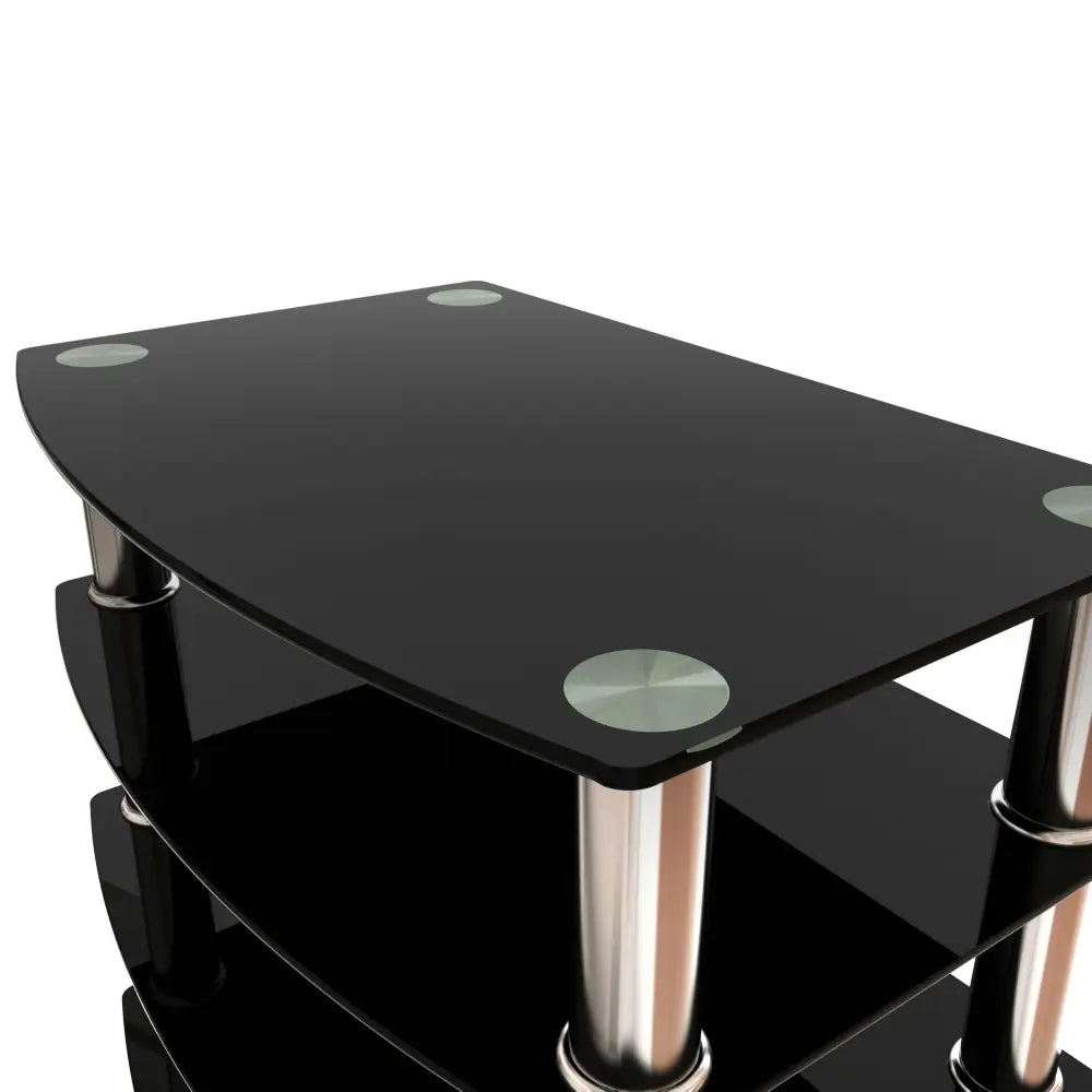 5-Tier Tempered Glass Living Room Side Table with Stainless Steel Frame- Black MLNshops]