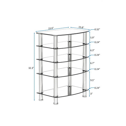 5-Tier Tempered Glass Living Room Side Table with Stainless Steel Frame- Black MLNshops]