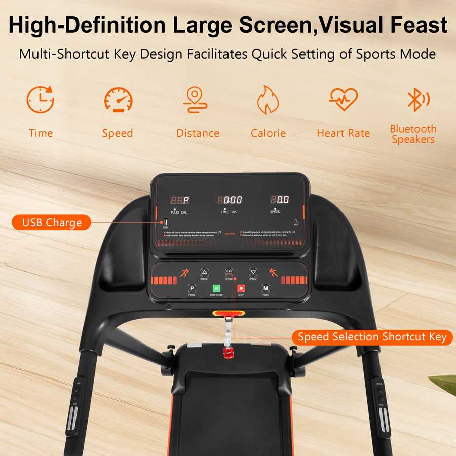 High-definition large screen treadmill display with quick sports mode access