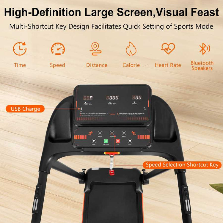 High-definition large screen treadmill display with quick sports mode access