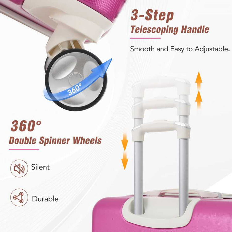 Luggage with 3-step telescoping handle and 360° double spinner wheels on a white background