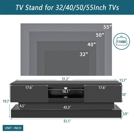 MLNshops 51 Inch Black TV Stand for Lounge with LED Light