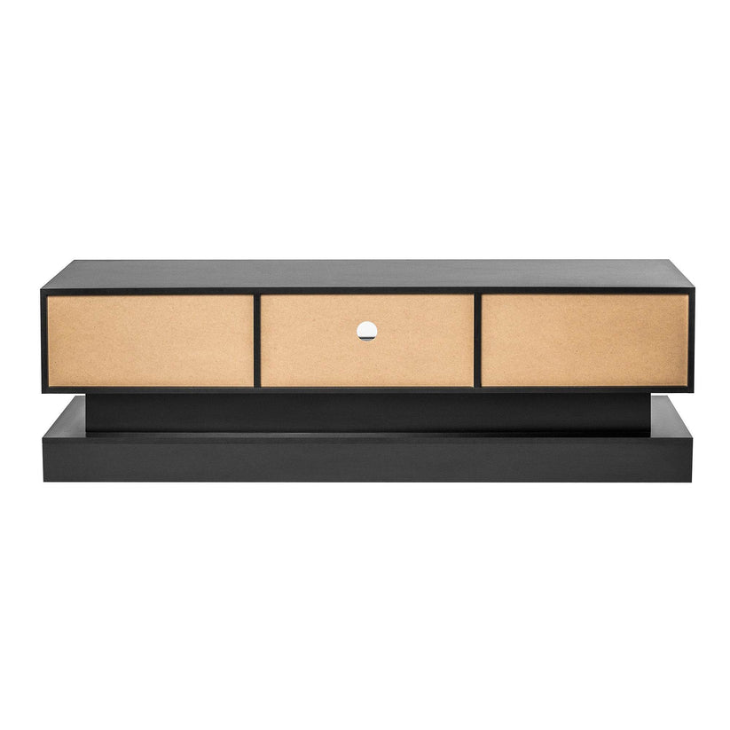 Black TV Stand with Three Drawer Storage and LED Lights