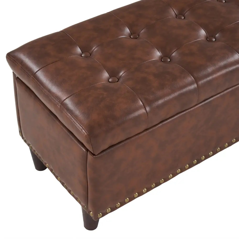 51 Inches 131*41*42cm Hot Stamping Cloth With Storage Copper Nails Bedside Stool Footstool Orange MLNshops]