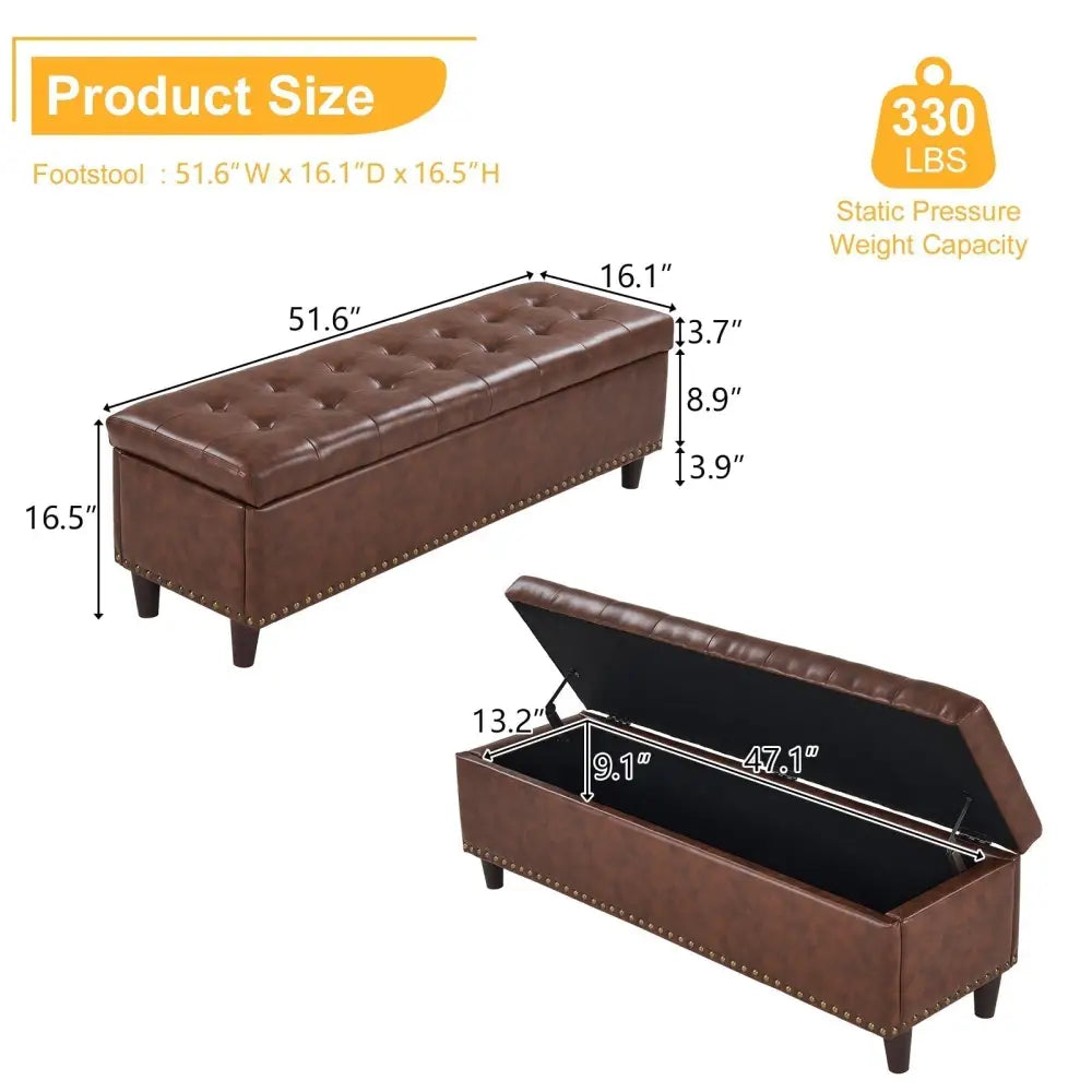 51 Inches 131*41*42cm Hot Stamping Cloth With Storage Copper Nails Bedside Stool Footstool Orange MLNshops]