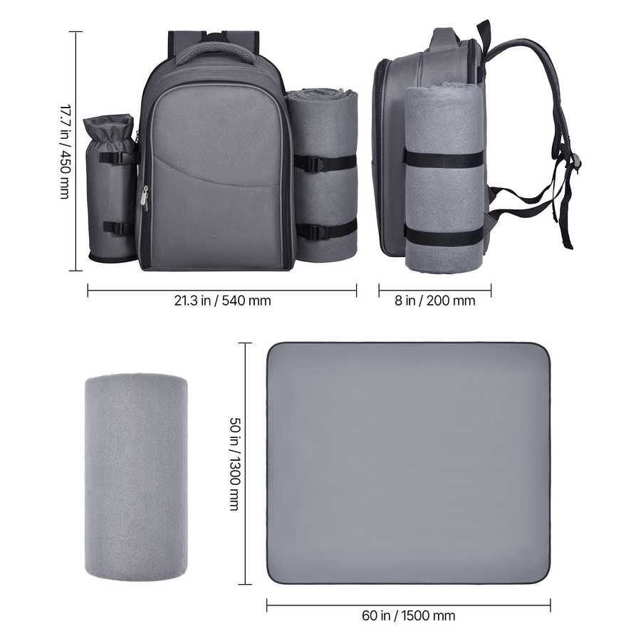Close-up of grey backpack zippers, durable outdoor picnic bag, food and beverage carrier