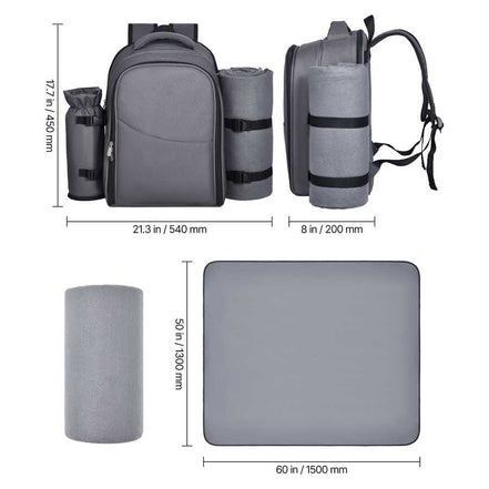 Close-up of grey backpack zippers, durable outdoor picnic bag, food and beverage carrier