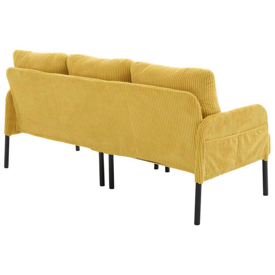 Yellow sofa with black legs on a white background