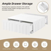 Modern Coffee Table with four hidden drawers for storing remotes, books, and chargers, part of TV Stand and Coffee Table Set.