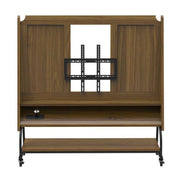 Front view of Adjustable Mobile TV Stand with Mount - Adjustable Cart with open shelving and universal TV mount bracket.