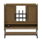 Front view of Adjustable Mobile TV Stand with Mount - Adjustable Cart with open shelving and universal TV mount bracket.