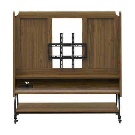 Front view of Adjustable Mobile TV Stand with Mount - Adjustable Cart with open shelving and universal TV mount bracket.