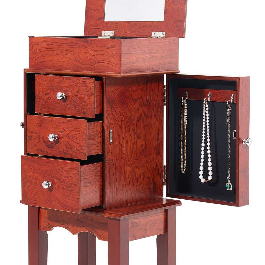 Jewelry Storage Cabinet Armoire with Mirror and Drawers