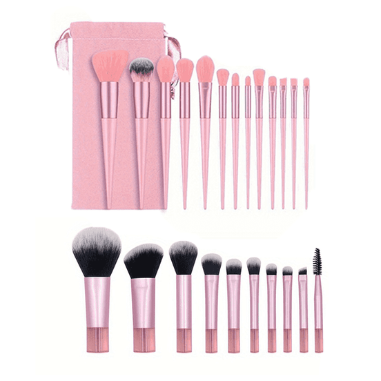 23 PCS mini makeup brush set with pink handles and soft bristles, includes storage bag for organized beauty tools. Ideal for travel and daily use.
