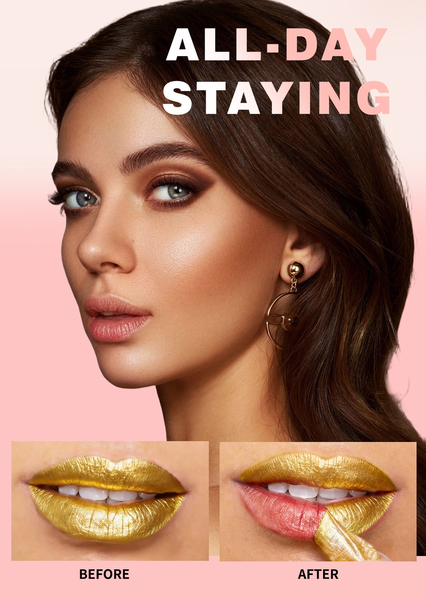 A beauty promotional graphic with a woman&