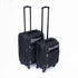Two black suitcases with wheels on a white background