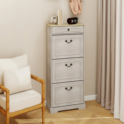 Shoe Storage Cabinet with 1 Drawer, 3 Flip Drawers, Freestanding Shoe Cabinet Organizer with Adjustable Shelf, Shoe Cabinet for Entryway, Foyer, Slim Shoe Cabinet-Antique White
