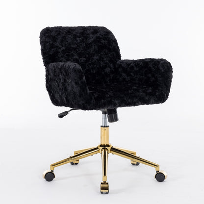 Furniture Office Chair,Artificial rabbit hair Home Office Chair with Golden Metal Base,Adjustable Desk Chair Swivel Office Chair,Vanity Chair(Black)