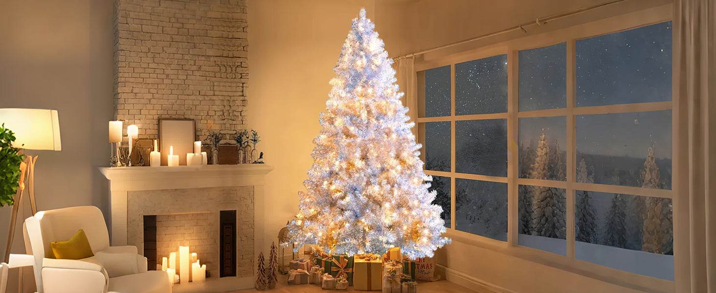 7.4FT Silver Pre-Lit Christmas Tree with 400 LED Lights