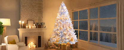 7.4FT Silver Pre-Lit Christmas Tree with 400 LED Lights