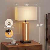 Table Lamps Set Of 2, Modern Dimmable Bedside Lamp With LED Nightlight, Rustic Farmhouse Square Wood Grain Nightstand Lamps With Linen Shades For Living Room Bedroom End Table