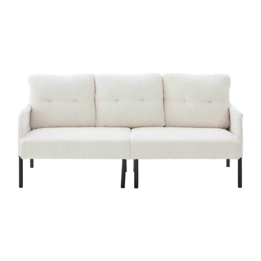 Beige sofa with black legs on a white background