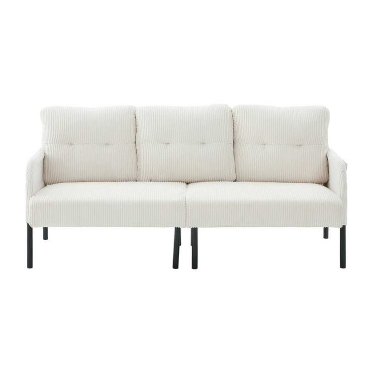 Beige sofa with black legs on a white background