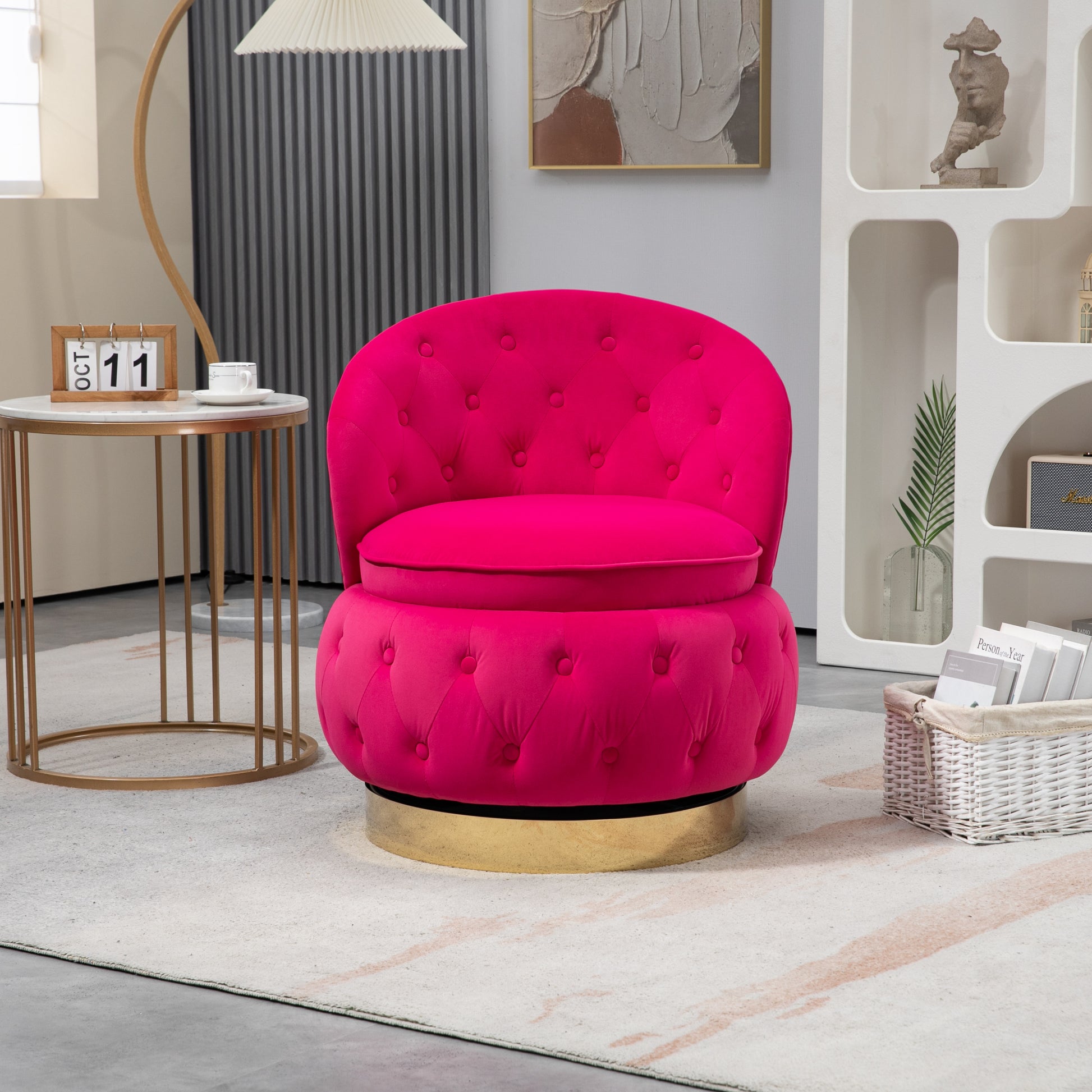 360 Degree Swivel Cuddle Barrel Accent Storage Chairs, Round Armchairs with Wide Upholstered, Fluffy Velvet Fabric Chair for Living Room, Bedroom, Office, Waiting Rooms MLNshops]