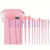 Full 23 PCS pink mini makeup brush set with soft bristles and matching storage pouch. Includes tools for blending, contouring, and detailing.