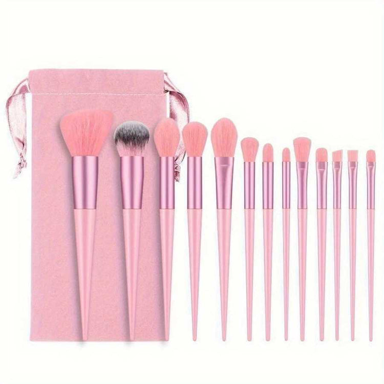 Full 23 PCS pink mini makeup brush set with soft bristles and matching storage pouch. Includes tools for blending, contouring, and detailing.