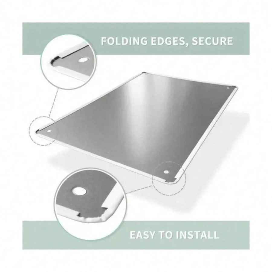 Metallic panel with folding edges and text indicating ease of installation