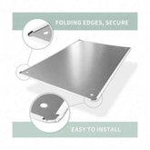 Metallic panel with folding edges and text indicating ease of installation