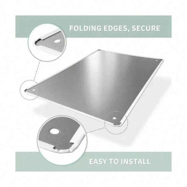 Metallic panel with folding edges and text indicating ease of installation